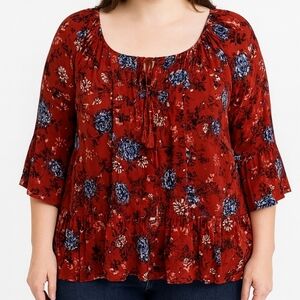 Faded glory Red Bohemian Peasant Blouse Size XL